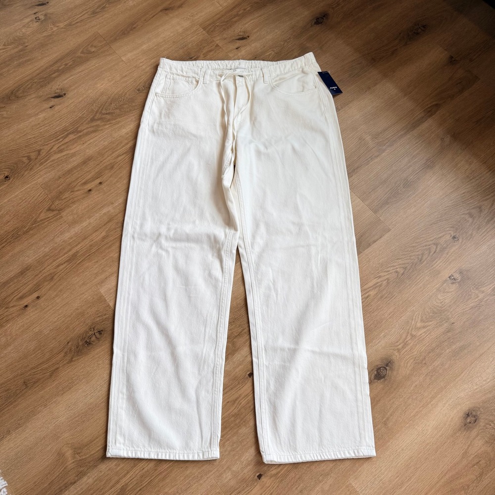 NWT Parke x Target Cream Wide Leg Denim Jeans Womens 14 High Rise Drawstring